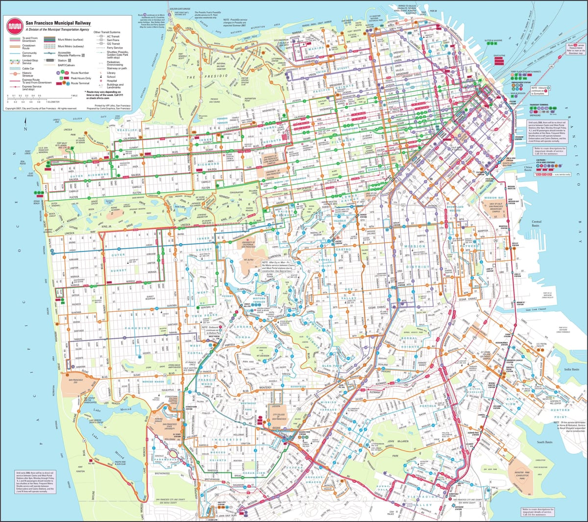 Χάρτης της San Francisco αστικών σιδηροδρόμων