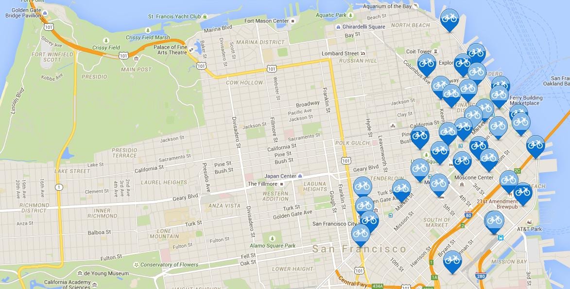 Χάρτης της San Francisco μερίδιο ποδήλατο
