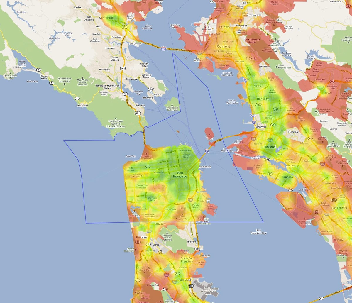 Χάρτης της bay area θερμότητας