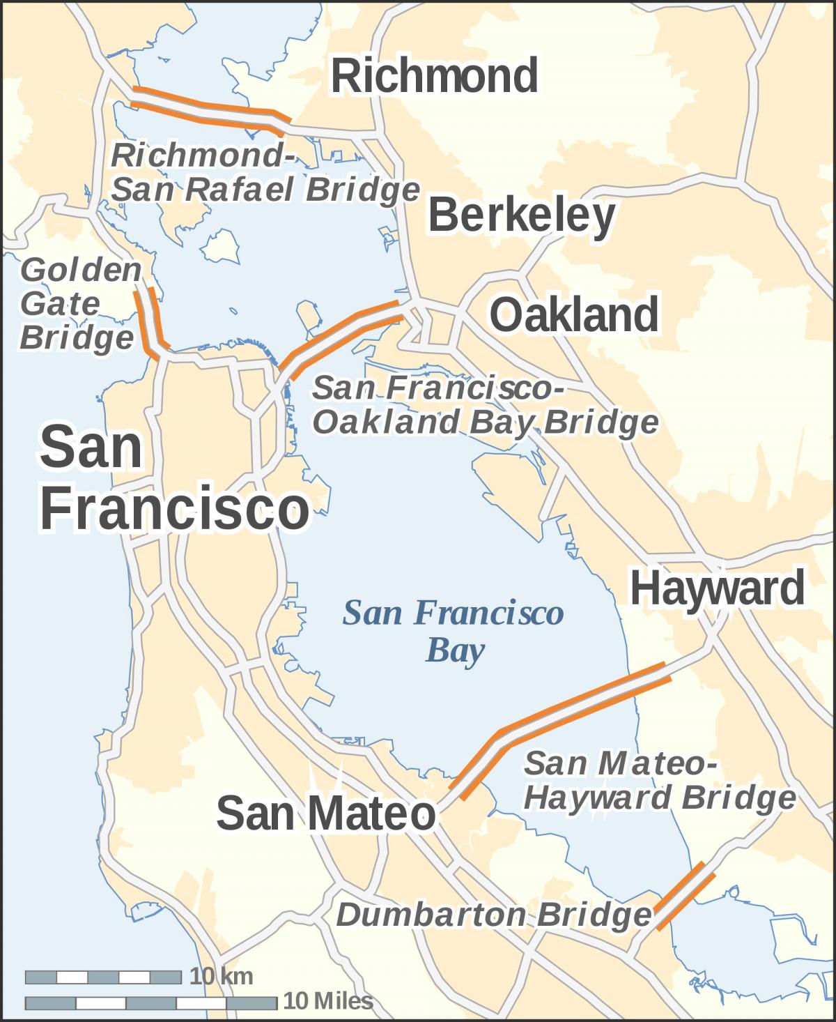 Χάρτης της bay area γέφυρες