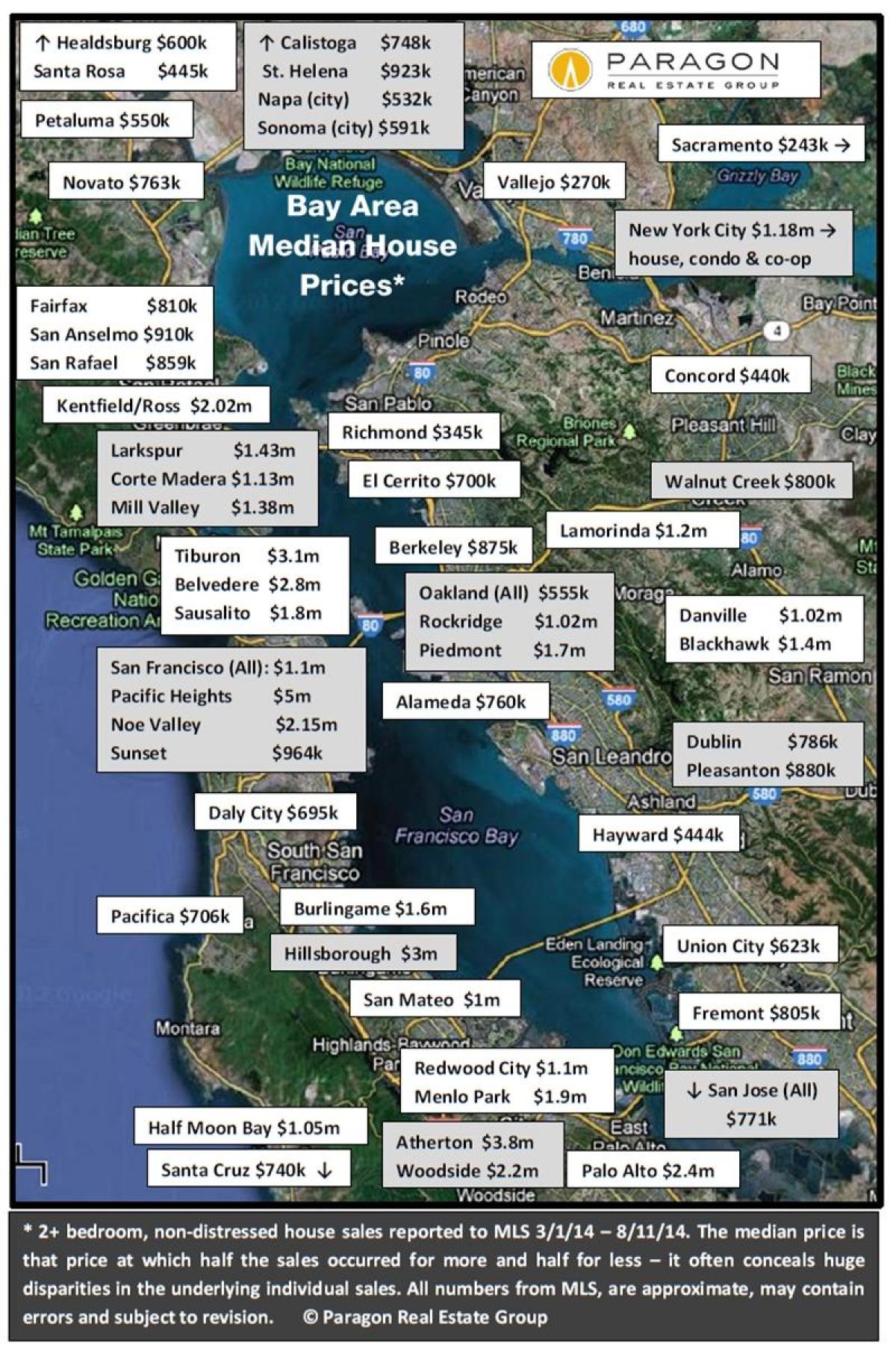 Χάρτης της bay area, οι τιμές κατοικιών