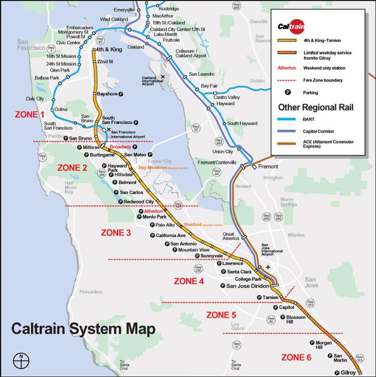 caltrain χάρτη της διαδρομής