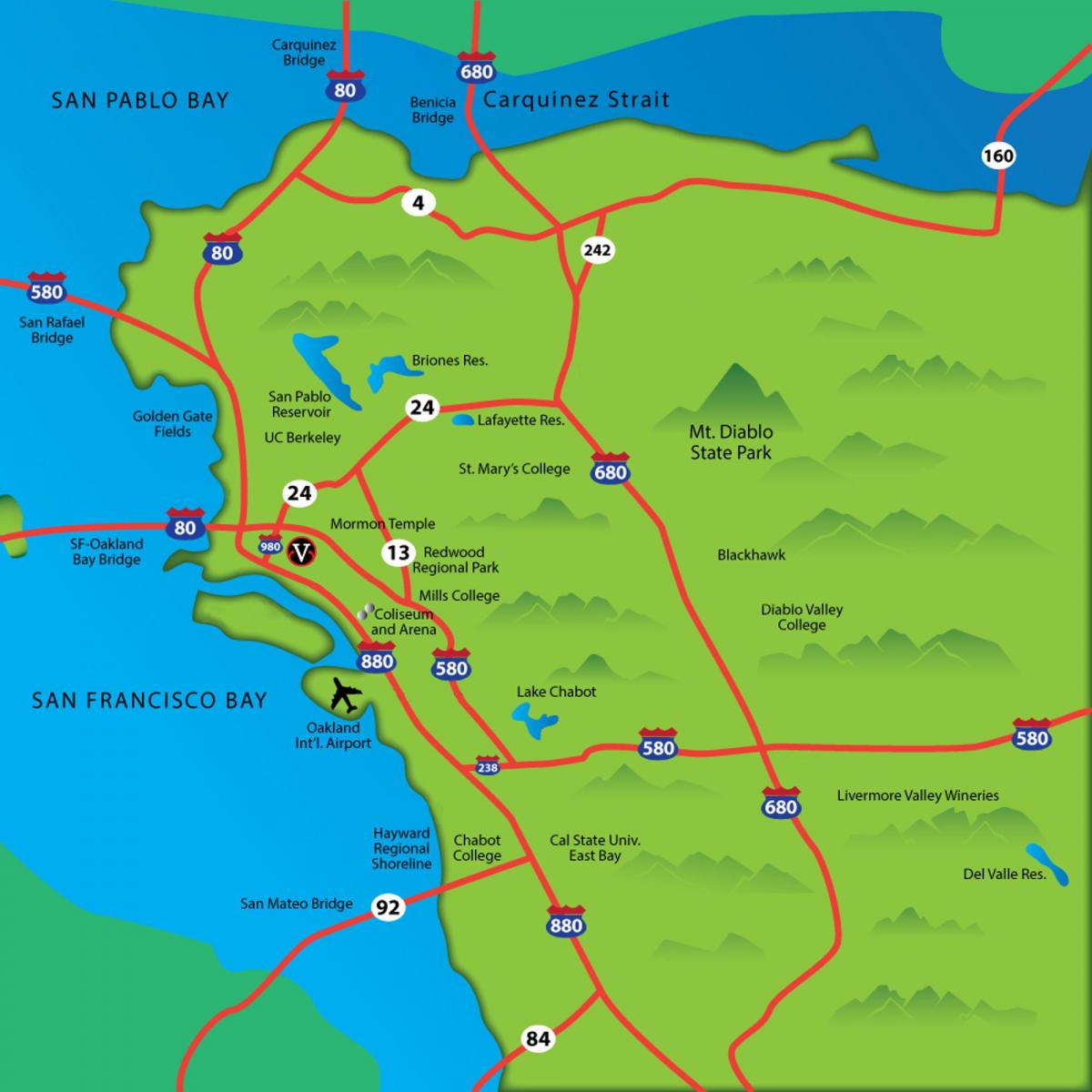 χάρτης της east bay area, ca