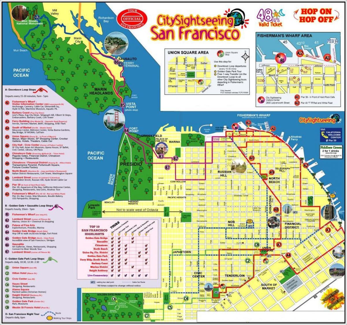 Σαν Φρανσίσκο hop on hop off λεωφορείο χάρτη