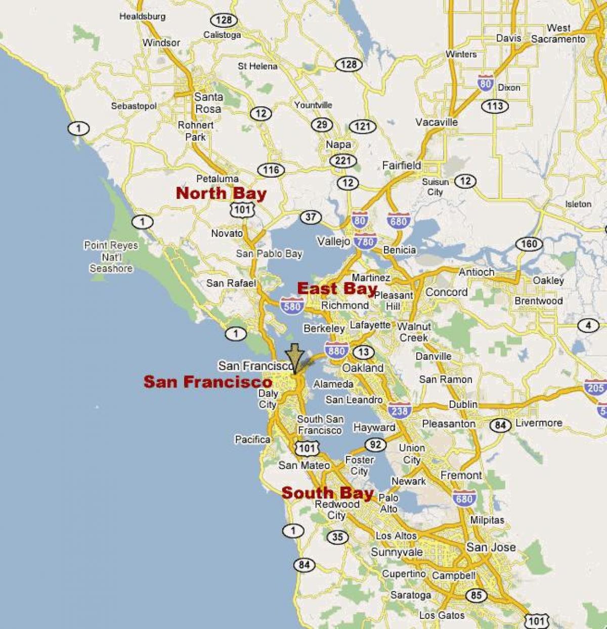 χάρτης της south bay, στη βόρεια καλιφόρνια