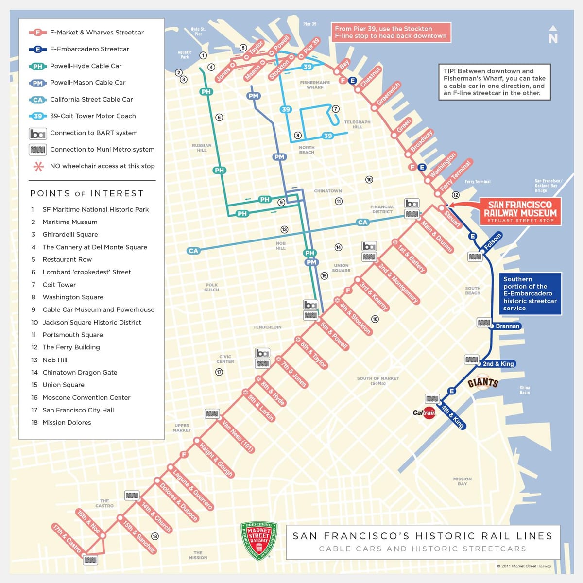 San Francisco cable car πρόγραμμα χάρτης