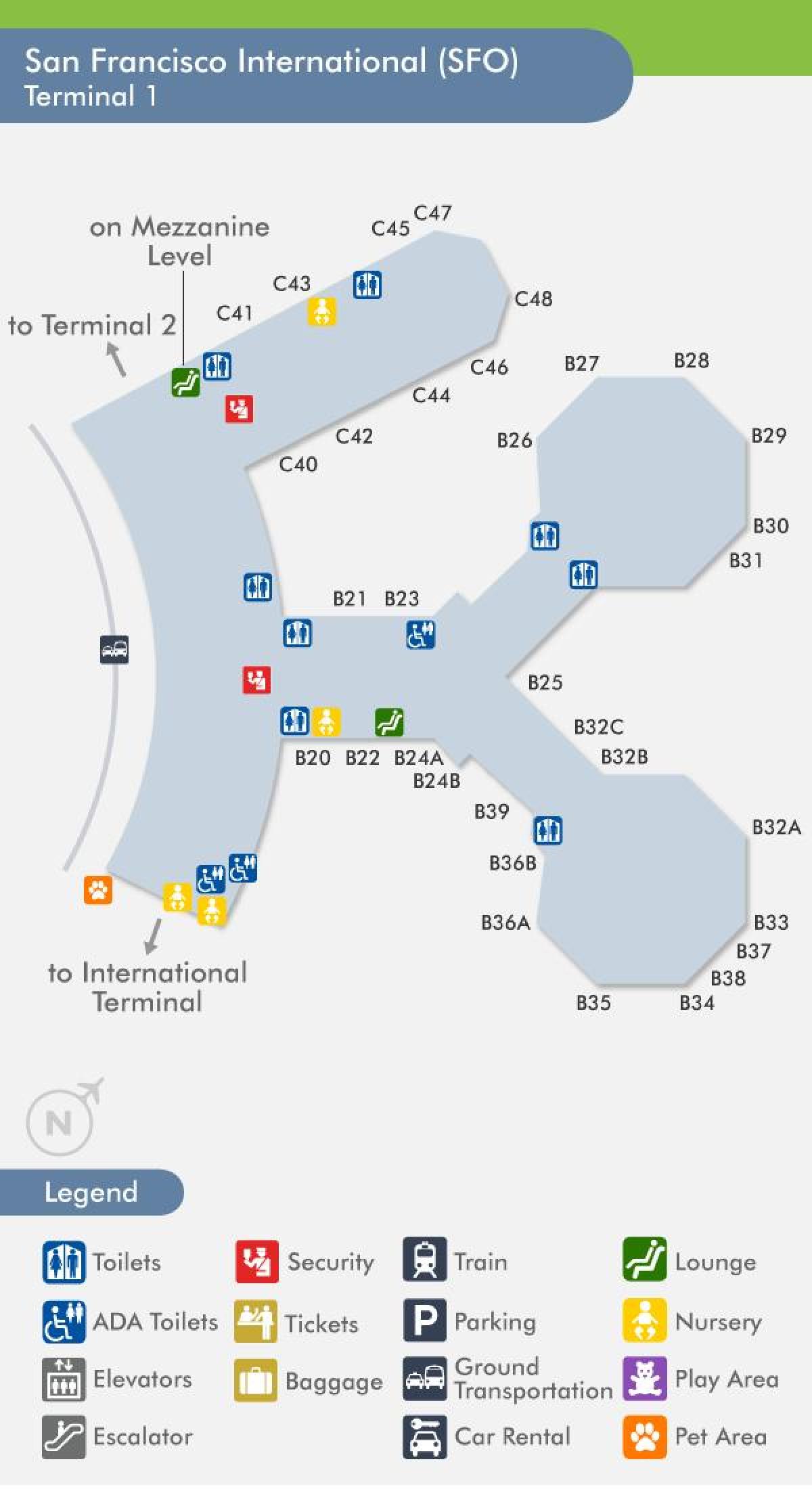 San Francisco airport terminal 1 χάρτης