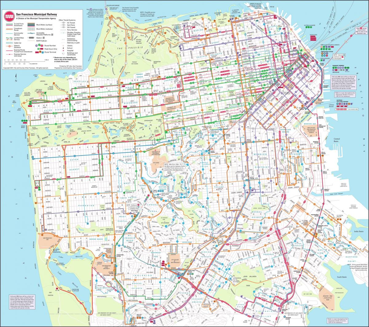 Χάρτης της San Francisco αστικών σιδηροδρόμων