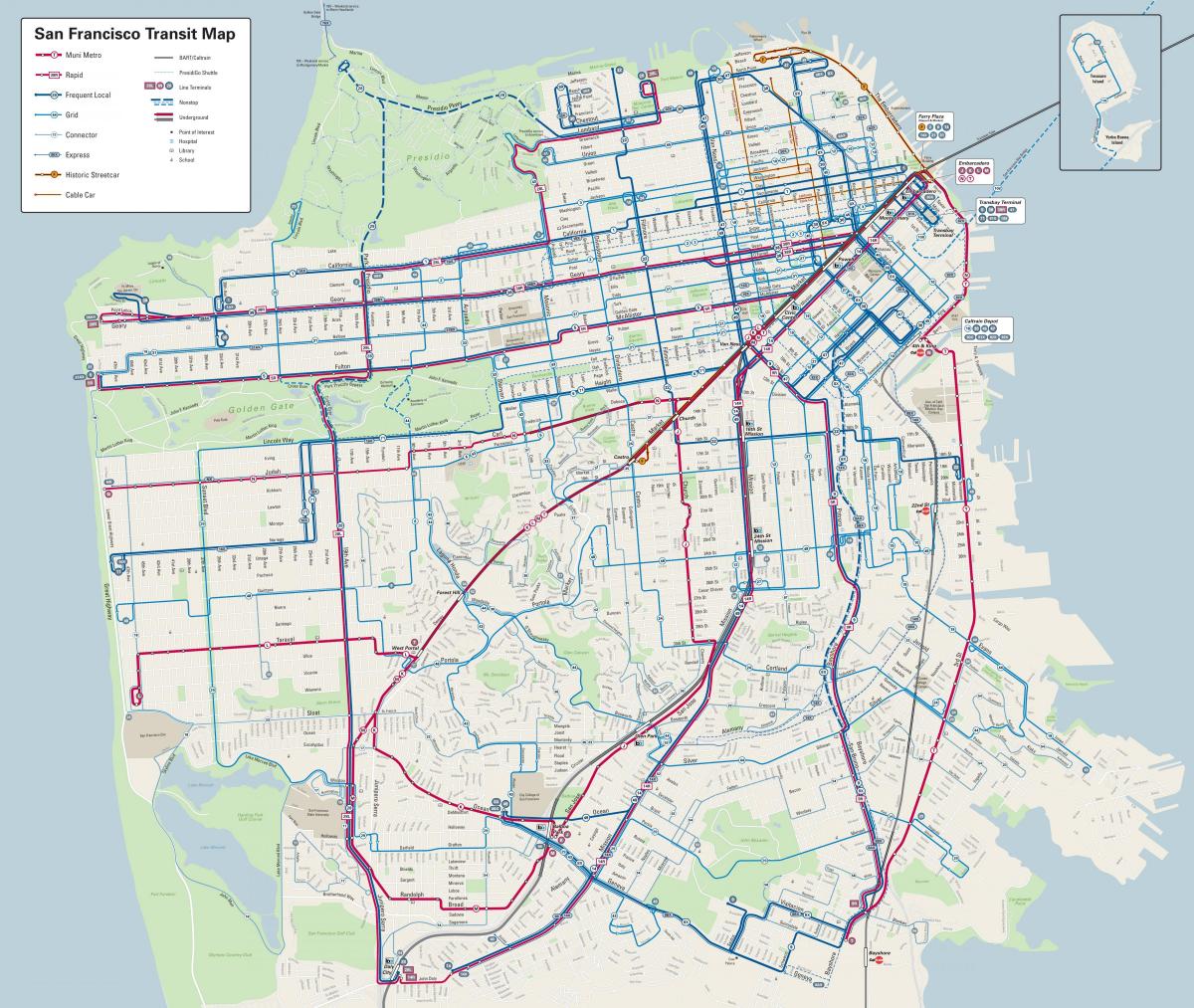Σαν Φρανσίσκο γραμμές λεωφορείων χάρτης