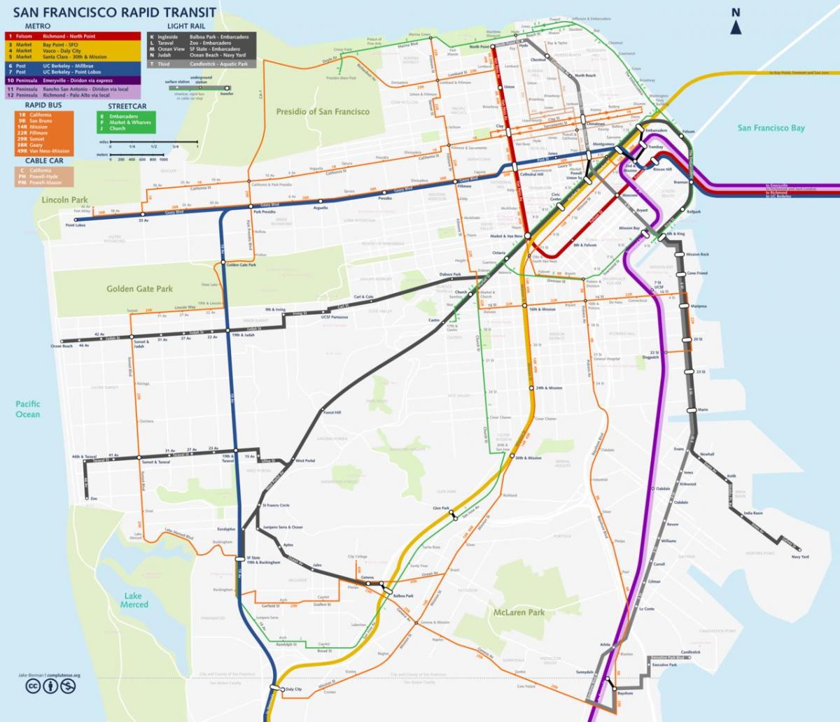 San Fran δημόσιες μεταφορές χάρτης