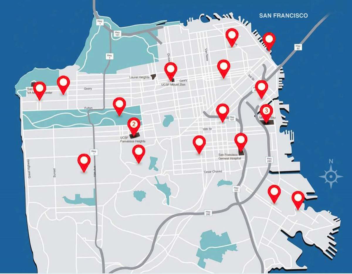 Χάρτης της San Francisco νοσοκομεία