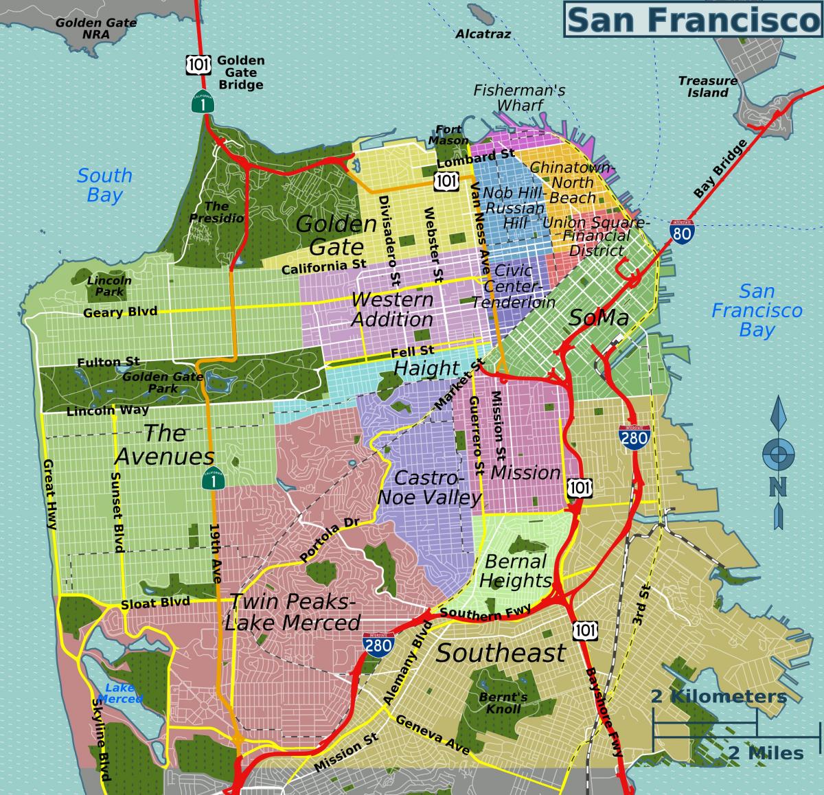 δρόμο χάρτη του Σαν Φρανσίσκο, καλιφόρνια