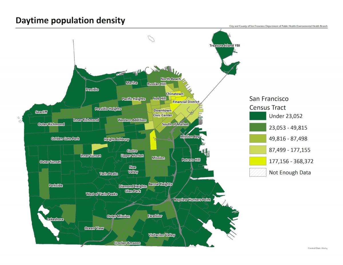 Χάρτης της San Francisco πυκνότητα του πληθυσμού