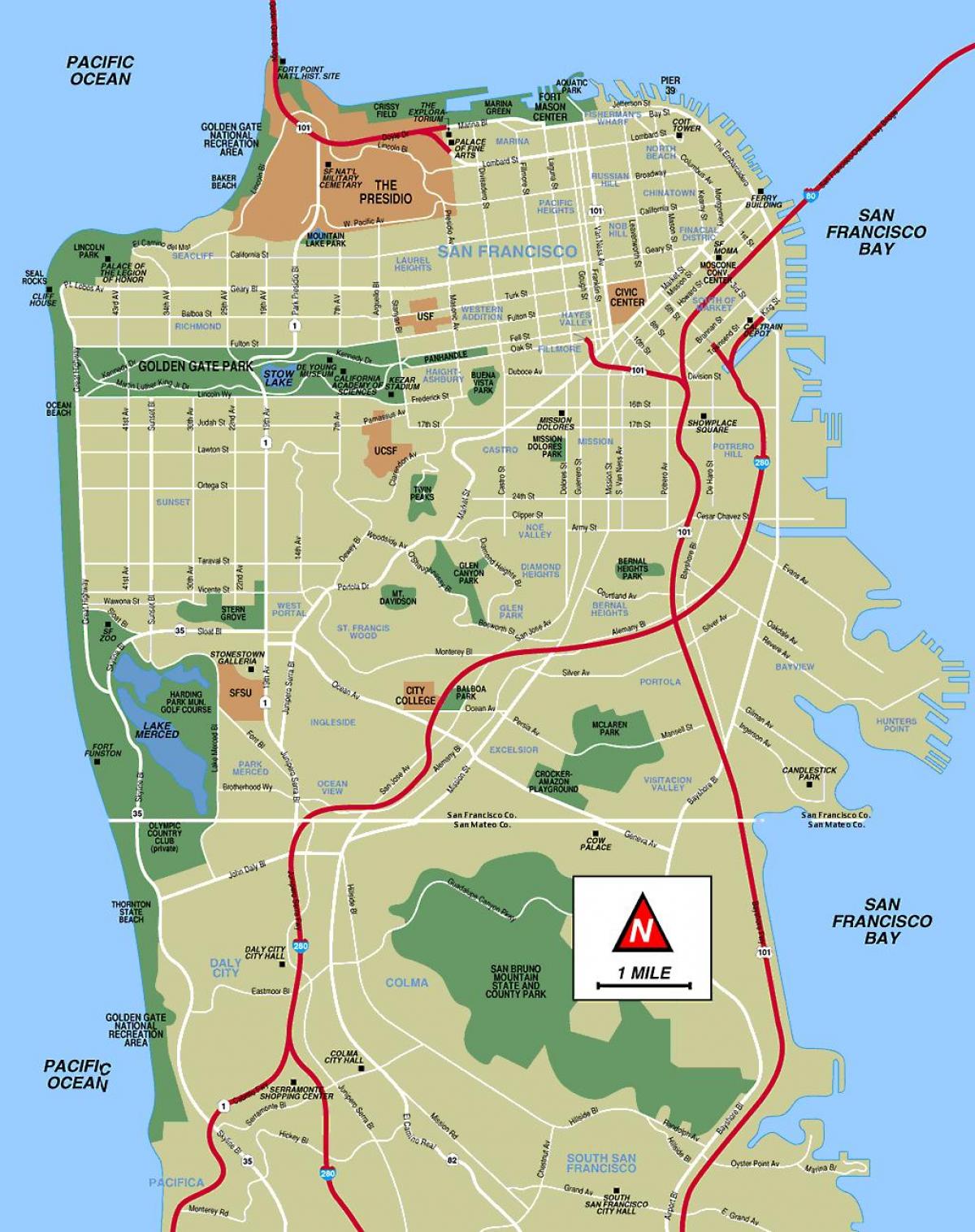Σαν Φρανσίσκο μέρη για να επισκεφτείτε χάρτης