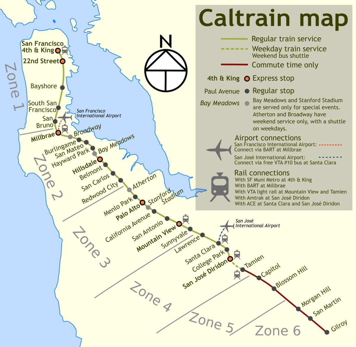 caltrain σταματά χάρτης