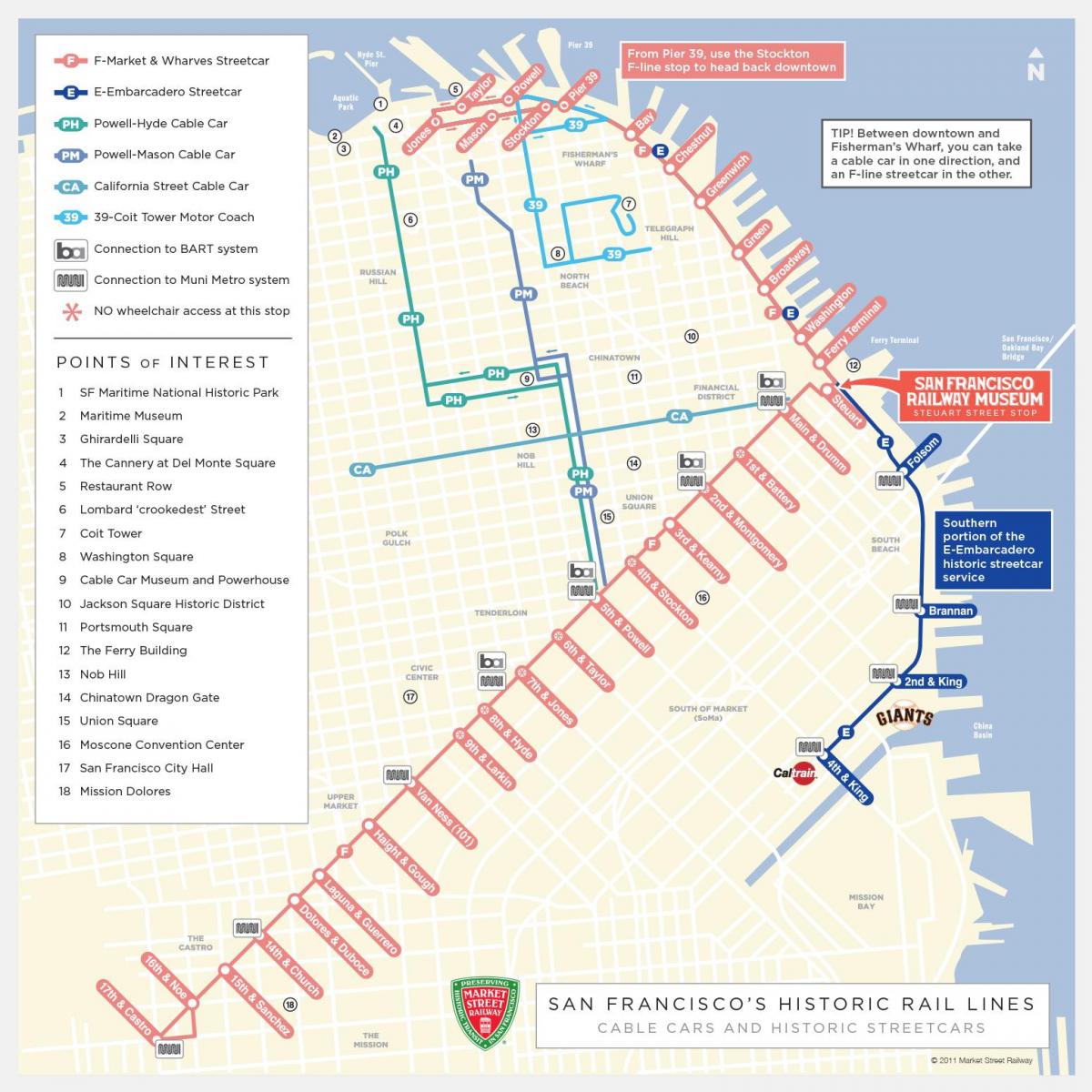 χάρτης της San Francisco διαδρομής του τρόλεϊ