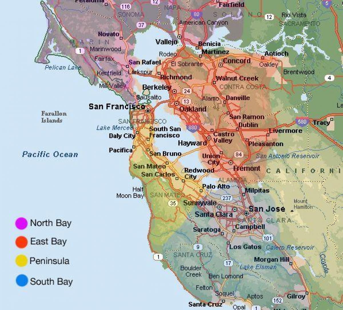 Σαν Φρανσίσκο περιοχή του χάρτη και της γύρω περιοχής