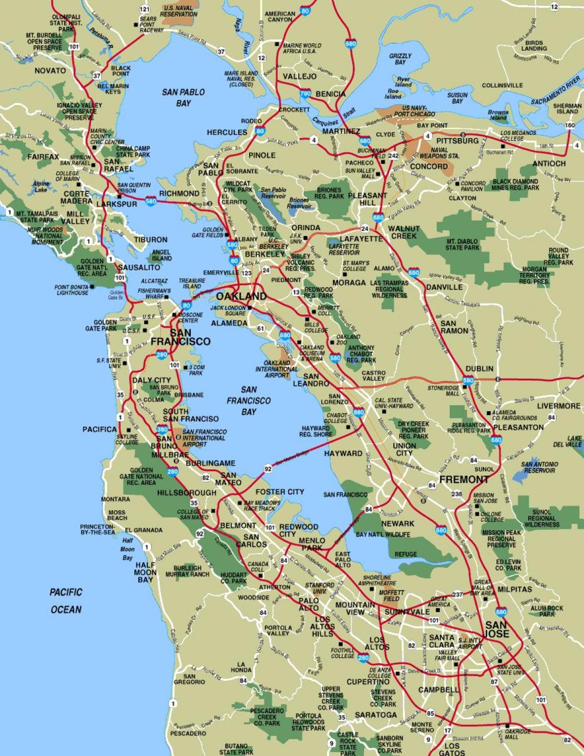 χάρτης των πόλεων γύρω από το Σαν Φρανσίσκο