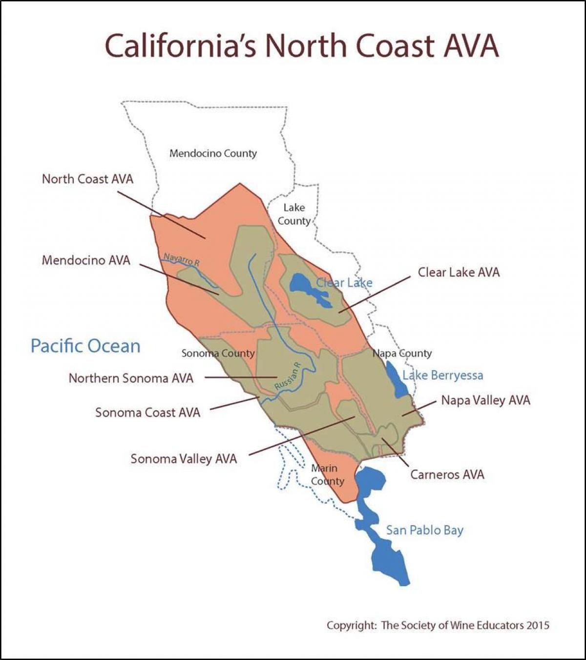 Χάρτης της καλιφόρνια ακτή βόρεια του Σαν Φρανσίσκο