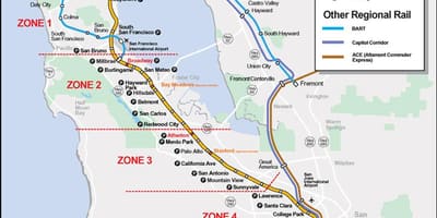 Caltrain χάρτη της διαδρομής